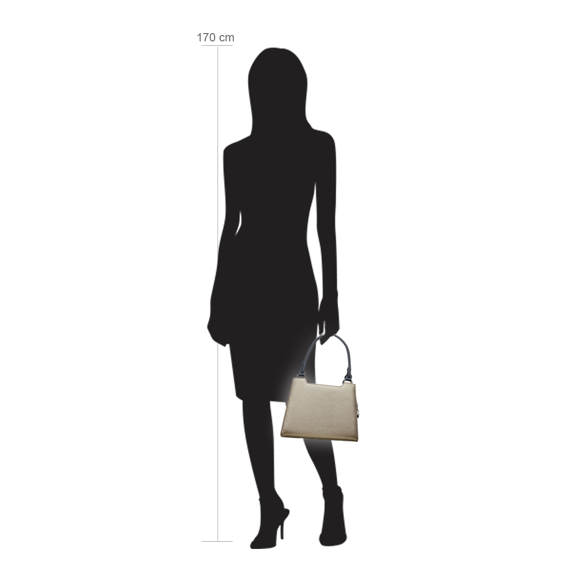Modellpuppe 170 cm groß zeigt die Handtaschengröße an der Person Modell:Yukon