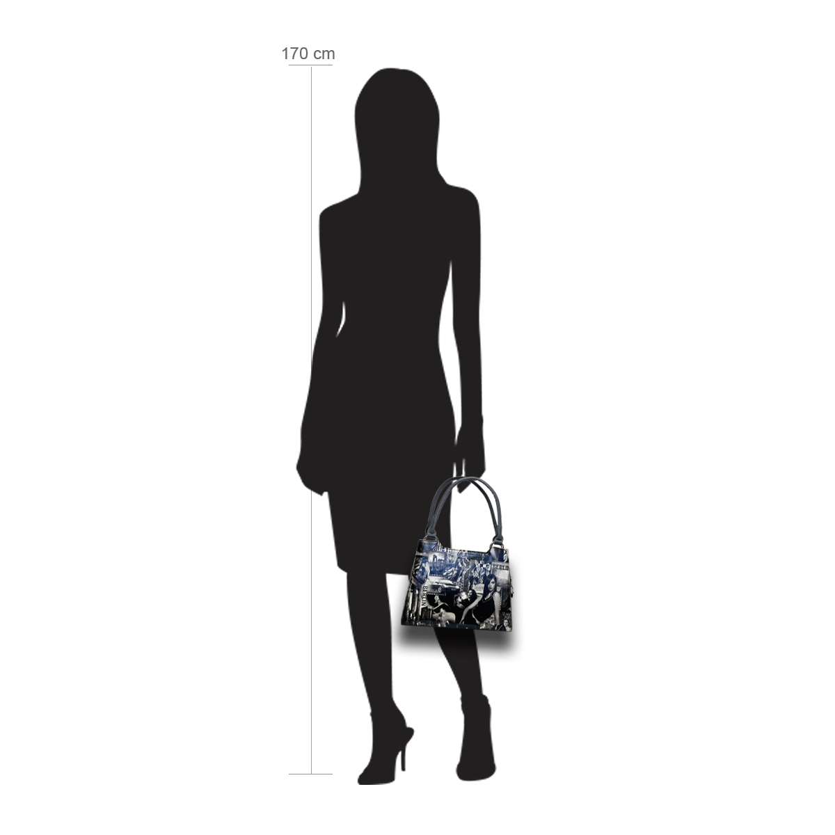 Modellpuppe 170 cm groß zeigt die Handtaschengröße an der Person Modell:Berlin
